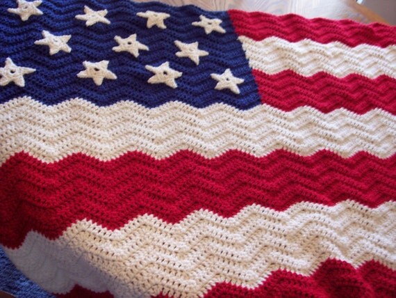 Flag Ripple Afghan Crocheted
