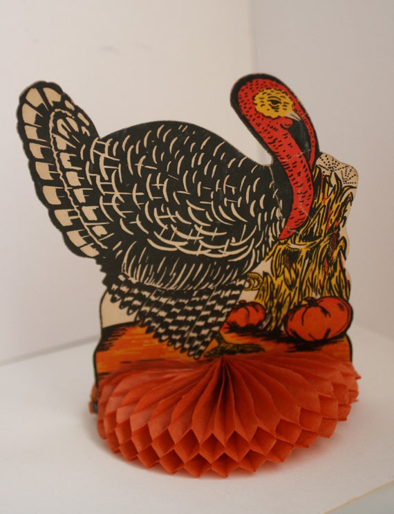 VINTAGE Turkey Centerpiece Paper Fold Out Turkey Decoration.