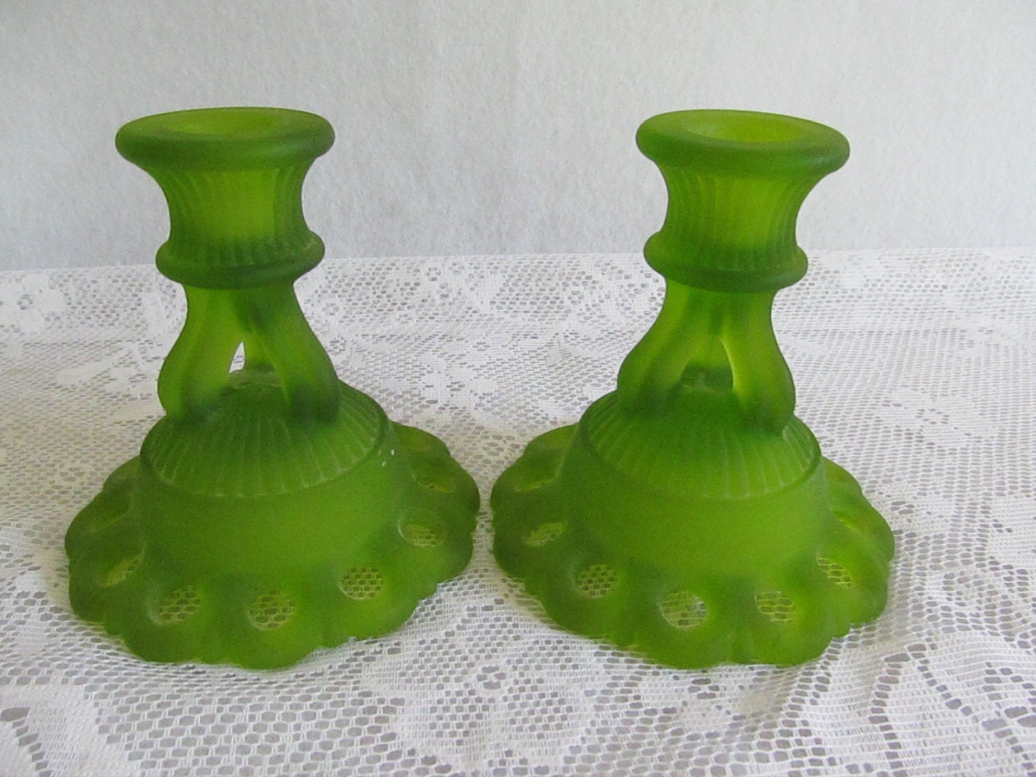 Vintage Westmoreland Satin Green Candle Holders by WalkersWimseys