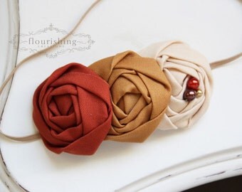 Pumpkin Pie- Fall Inspired headband, orange headbands, rosette headbands, tan headbands, newborn headbands, photography prop