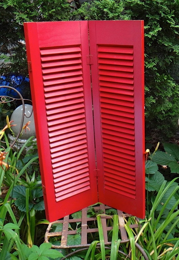 Shutters Red Vintage Shutter Wood Shutters Louvered Cottage