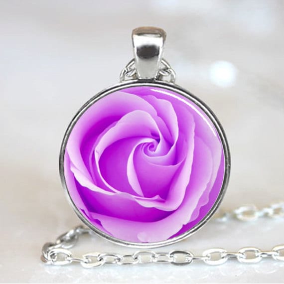 Beautiful Violet Purple Rose Flower Handcrafted Necklace