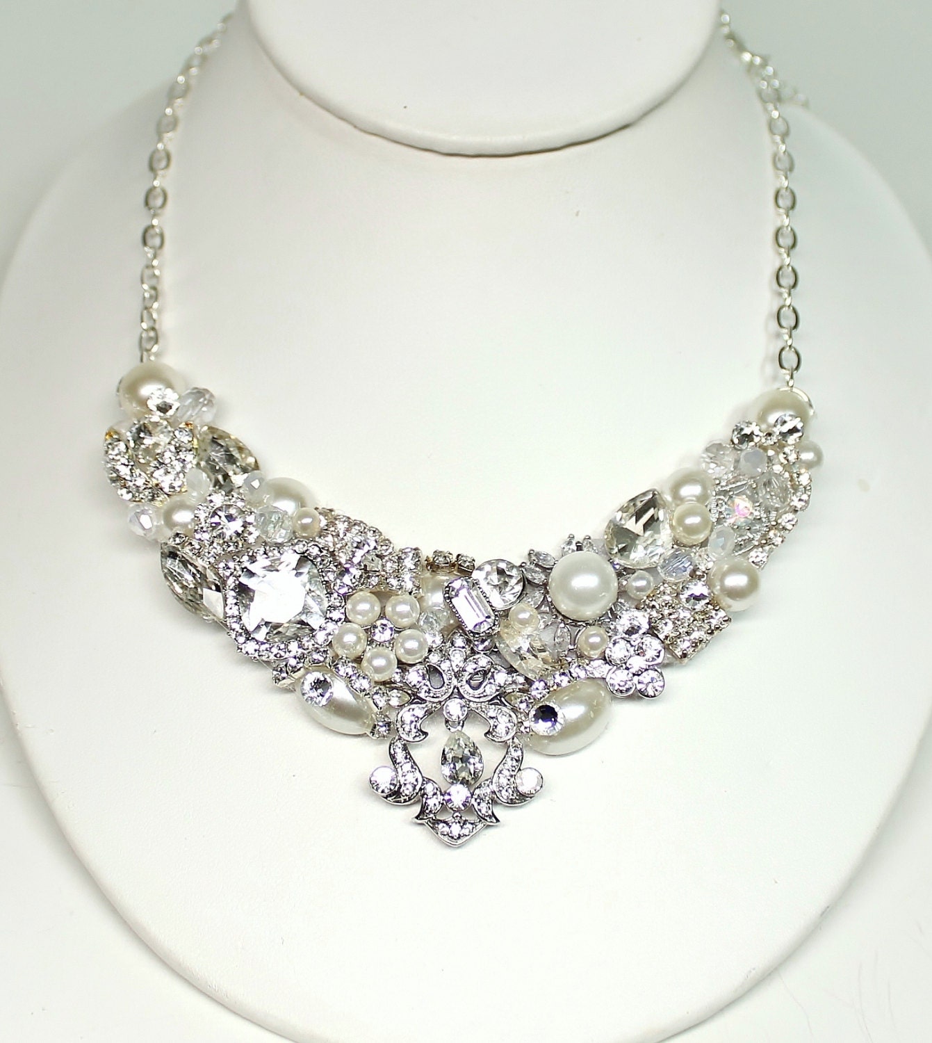 Rhinestone Bridal Statement Necklace Rhinestone Pearl Bridal