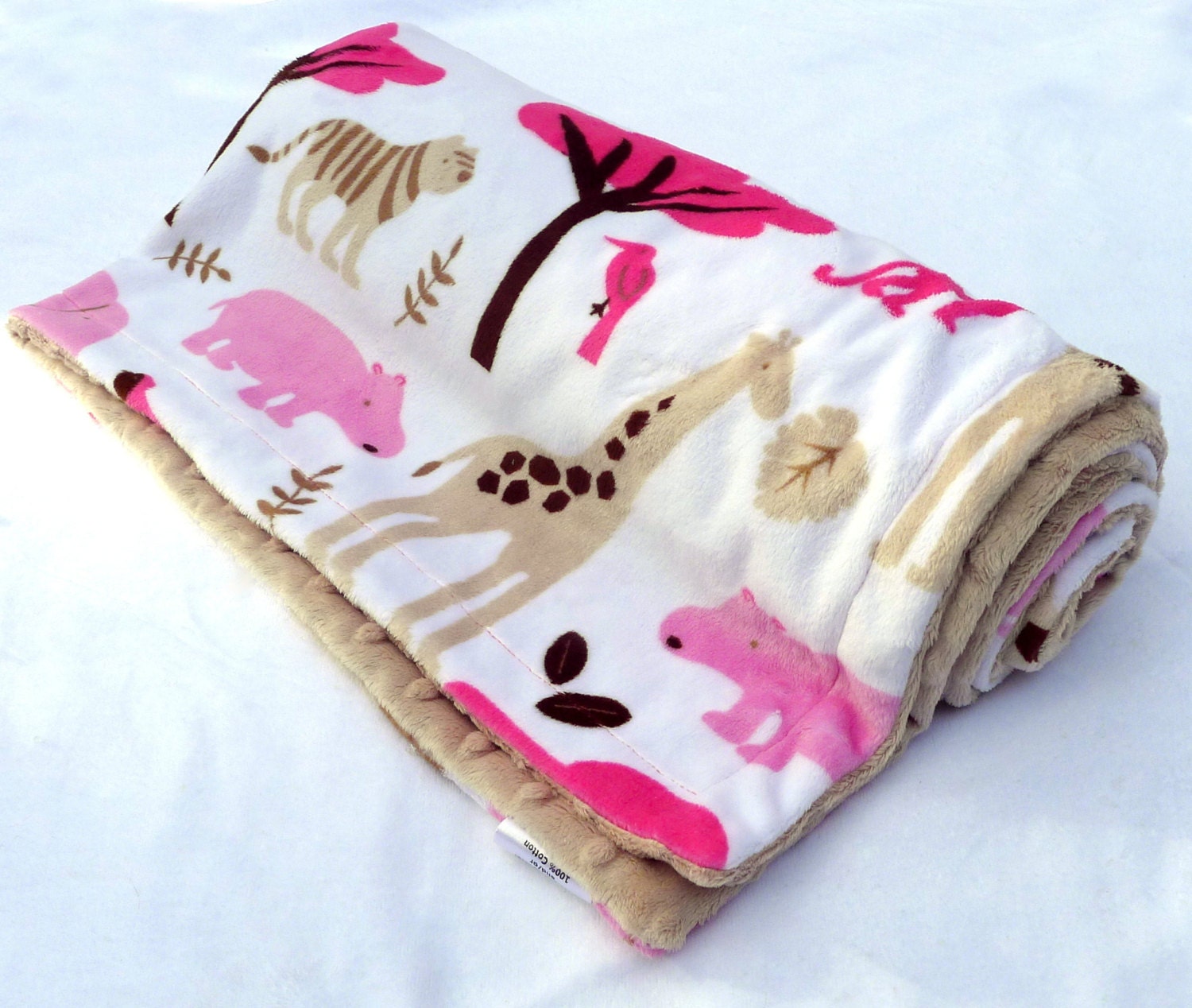 Minky Baby Blanket Jungle Zoo Baby Girl Blanket Elephant