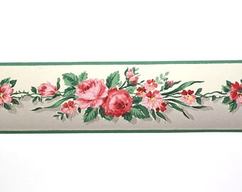 sale borders wallpaper vintage for Items Vintage PINK Wallpaper Roses SALE Border to similar