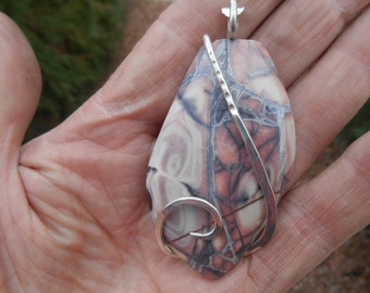 LARGE Porcelain Exotica Jasper Silver Wrapped Pendant