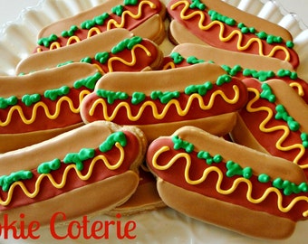 Hotdog Barbeque Cook Out Decorated Cookie Favors One Dozen
