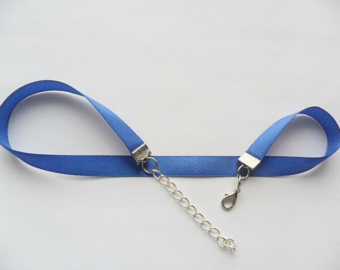 Satin choker necklace Blue ribbon with a width of 3/8” (pick your neck size) Ribbon Choker Necklace