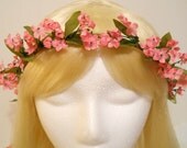 Flower Crown, Head Wreath, Small Pink Flower, for Weddings, Flower Girl, Bridal, Hair Accessory, Romantic, Tiny,Halo, Garland, Kawaii, Nymph