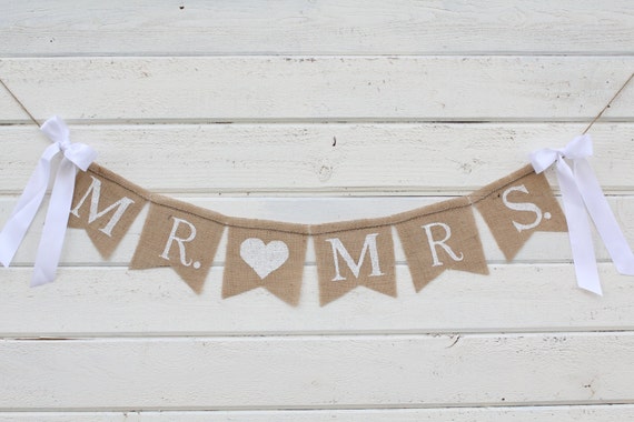 Mr Mrs burlap banner HEART Wedding Banner by 