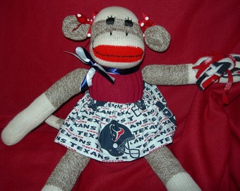 Houston Texans Football Brown Red Heel Sock Monkey Girl Doll
