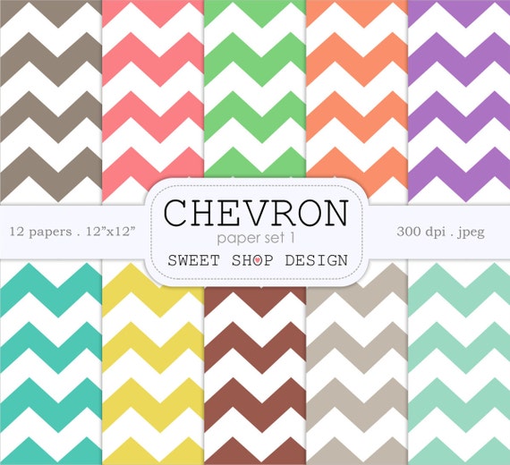 Digital Paper, Printable Scrapbook Paper Pack, 12x12, Chevron N01, Set of 10 Papers Il_570xn