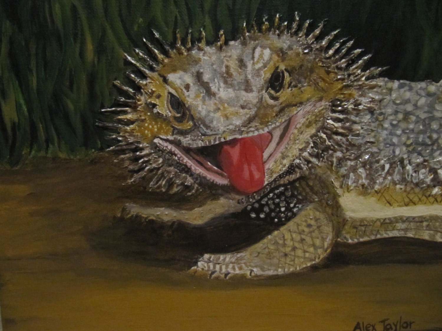 An original acrylic painting of a bearded dragon named Spikey