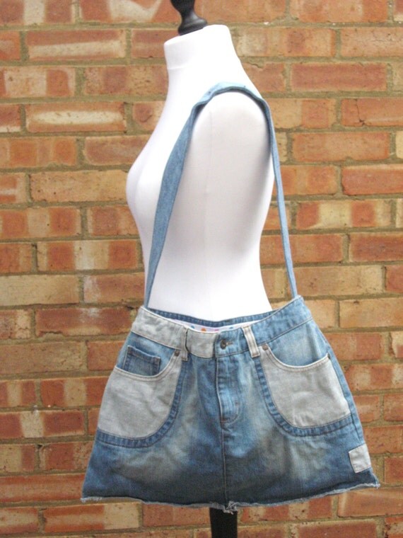 Upcycled Denim Miniskirt Shoulder Bag by LookingGlassDesigns1