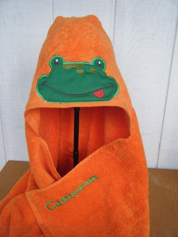 Frog Personalized Hooded Towel Frog Baby Shower by Crafting4Caleb