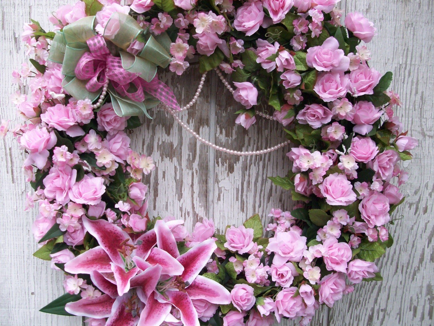 Pink Wreath Rose Wreath Spring Wreath Wedding by WreatheHavoc