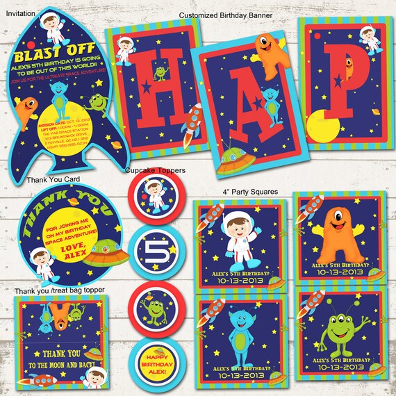 Outer Space Birthday Party - Astronauts, Rockets & Aliens - Out of this World - BLAST OFF Space Party Pack - Custom, Printable Designs Il_570xn