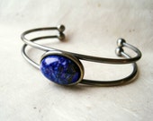 Lapis Lazuli Bracelet. Gemstone Bracelet. SIlver Cuff Bracelet. Natural Bangle Bracelet with Royal Blue and Pyrite Stone. Talisman Jewelry.