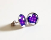 Glass Cabochon Post Earrings // Mod Inspired PURPLE and PINK HEARTS