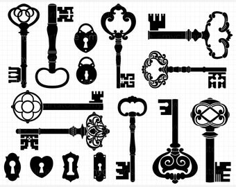 Digital Stamps - Skeleton Keys (Black) Silhouettes - Digital Clip Art (Instant Download)