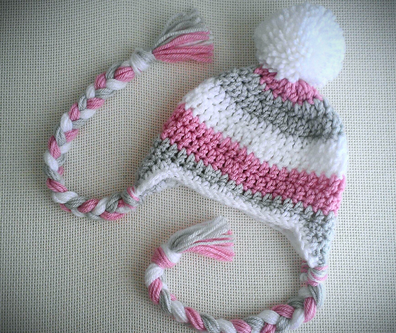 Baby Girl Hat Pom Pom Ear Flap Hat Fall Winter Hat White