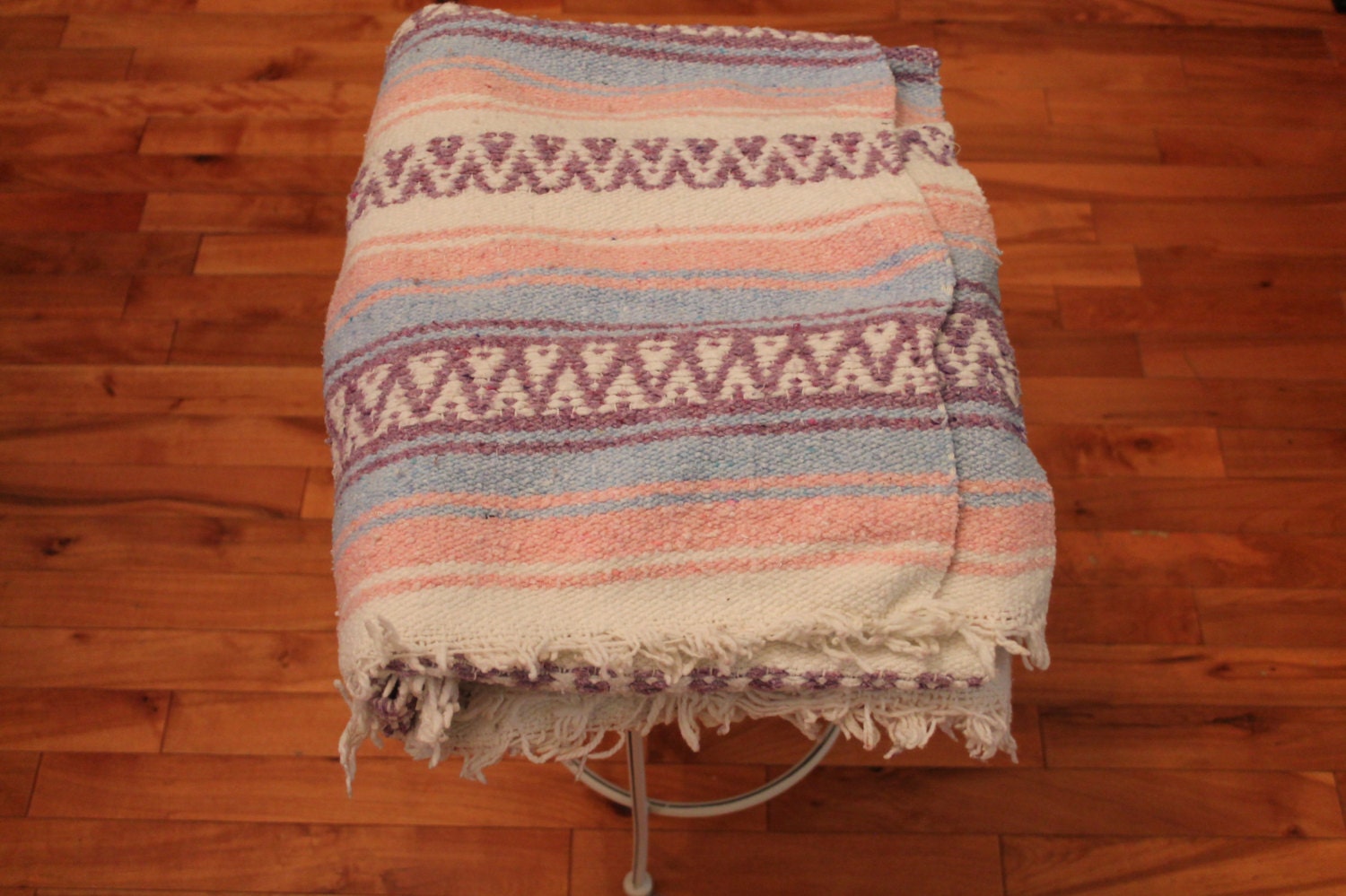 aztec picnic blanket pink and blue /// woven throw blanket