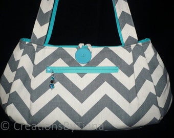 Gray Chevron Bag Purse, Gray Purse, Chevron Handbag, Handmade Chevron Purse, Shoulder bag
