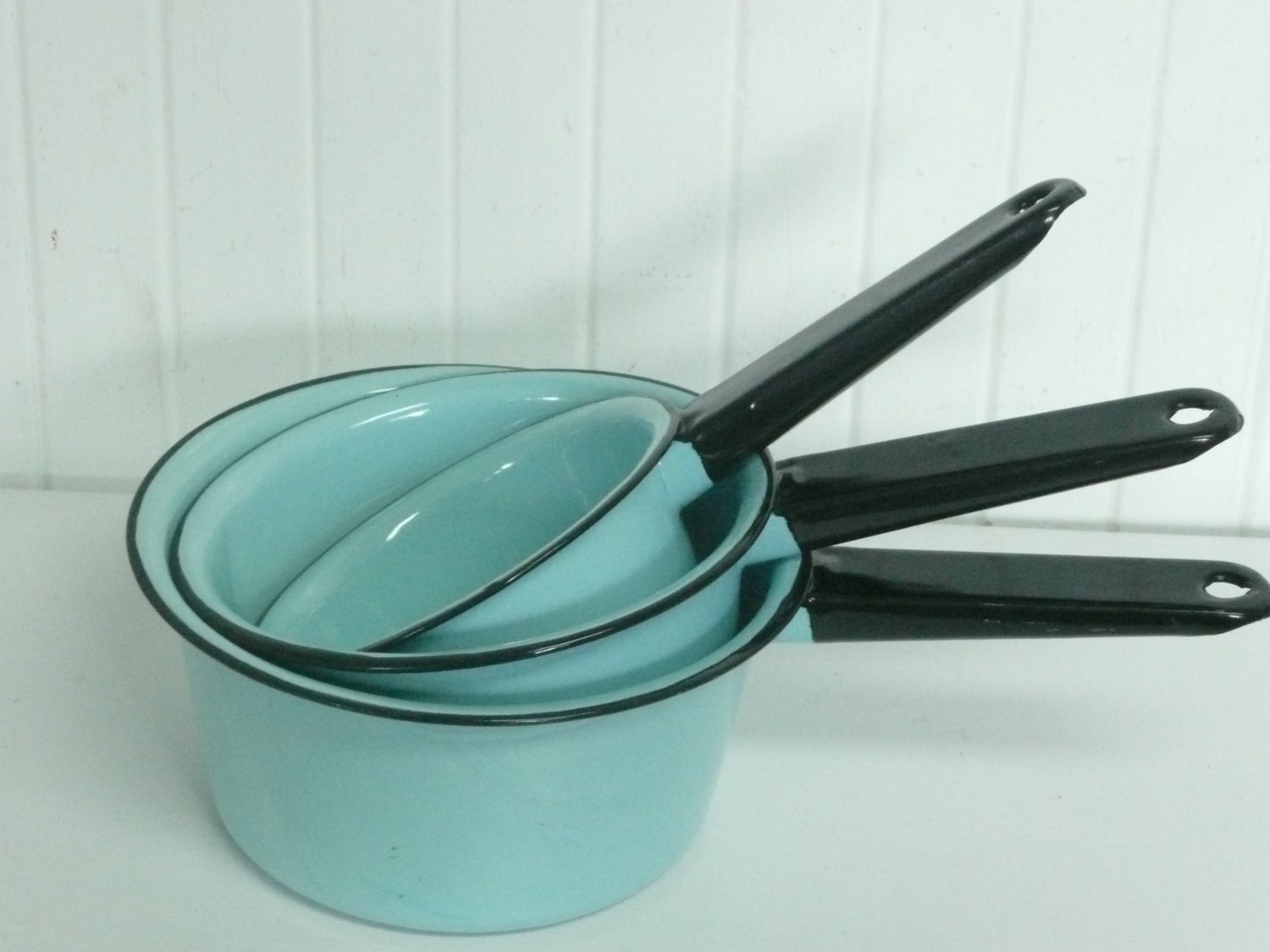 NICE Vintage Robin's Egg Blue Enamel Cookware Set