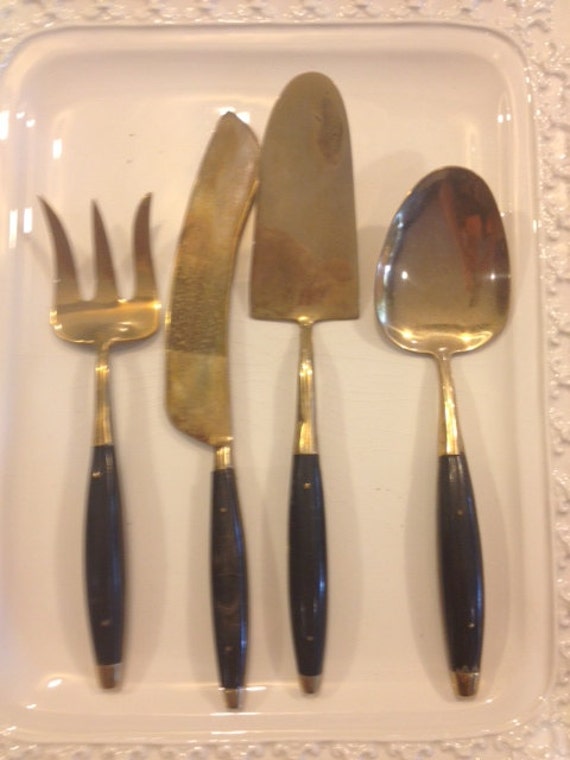 Nickel Bronze Flatware Serving Set 4 by 36FiftyFour on Etsy