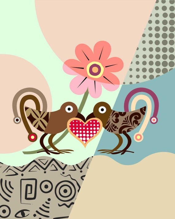 Love Birds Wall Art Heart Print Love Bird Nursery by iQstudio