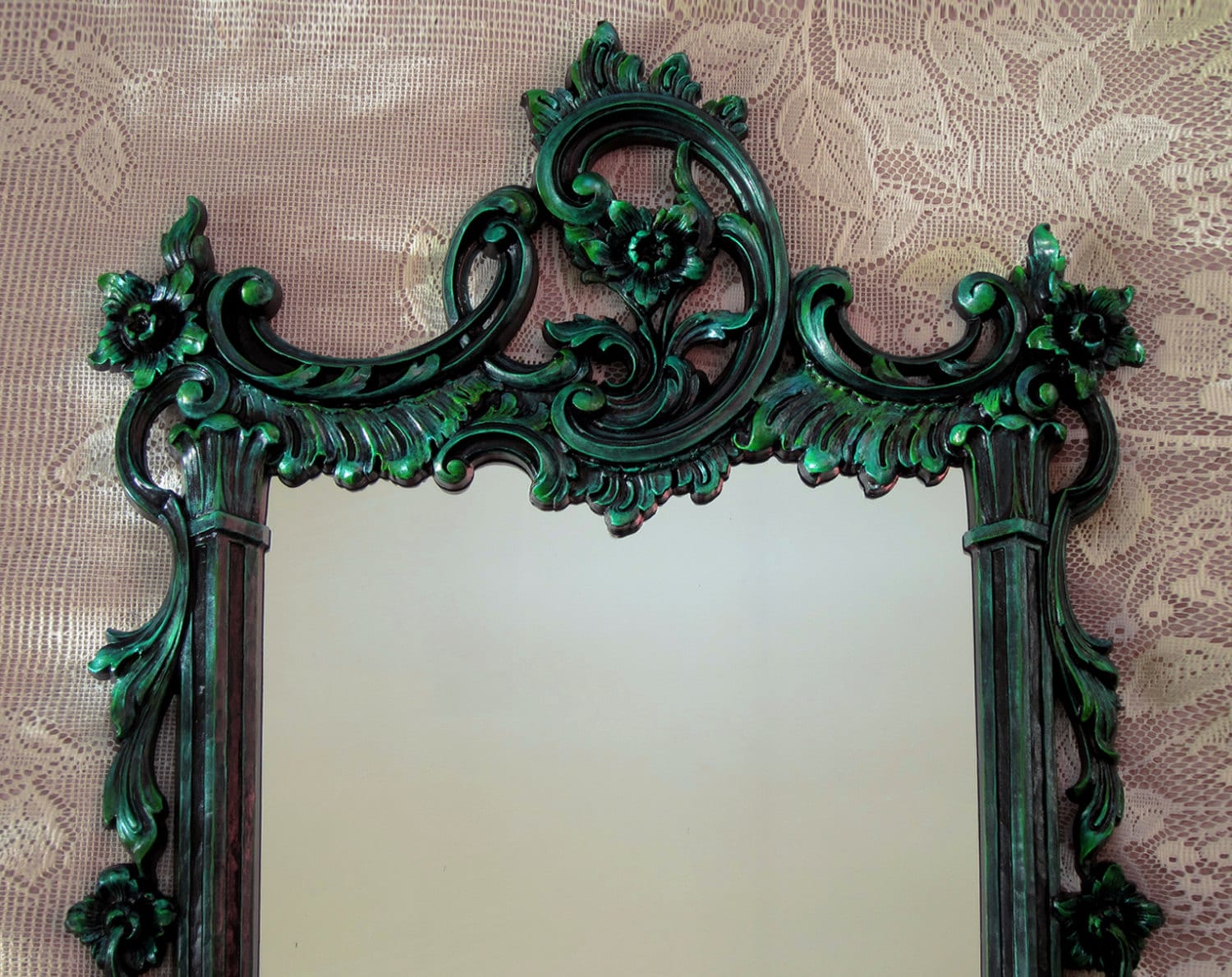 Vintage Wall Mirror Emerald Green Black Gothic Syroco Ornate