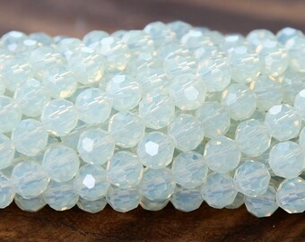 Sea Opal Glass Beads, 6mm Faceted Round - 14 inch strand - eGOFR6