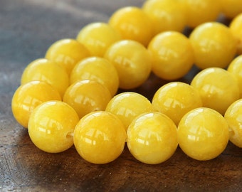 Mountain Jade Beads, Yellow, 10mm Round - 15 Inch Strand - eMJR-Y07-10