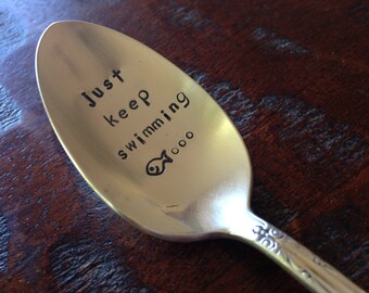 Just Keep Swimming Hand Stamped Personalized Vintage Childs spoon