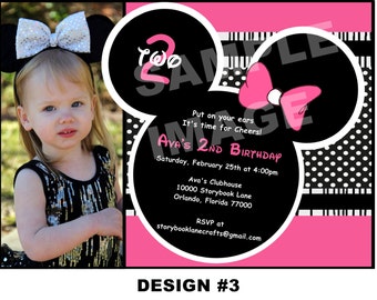 Minnie Mouse Birthday Invitation - Minnie Mouse Invitation - Party Printable Birthday Invitation - Disney - Photo Options - 3 designs - pink
