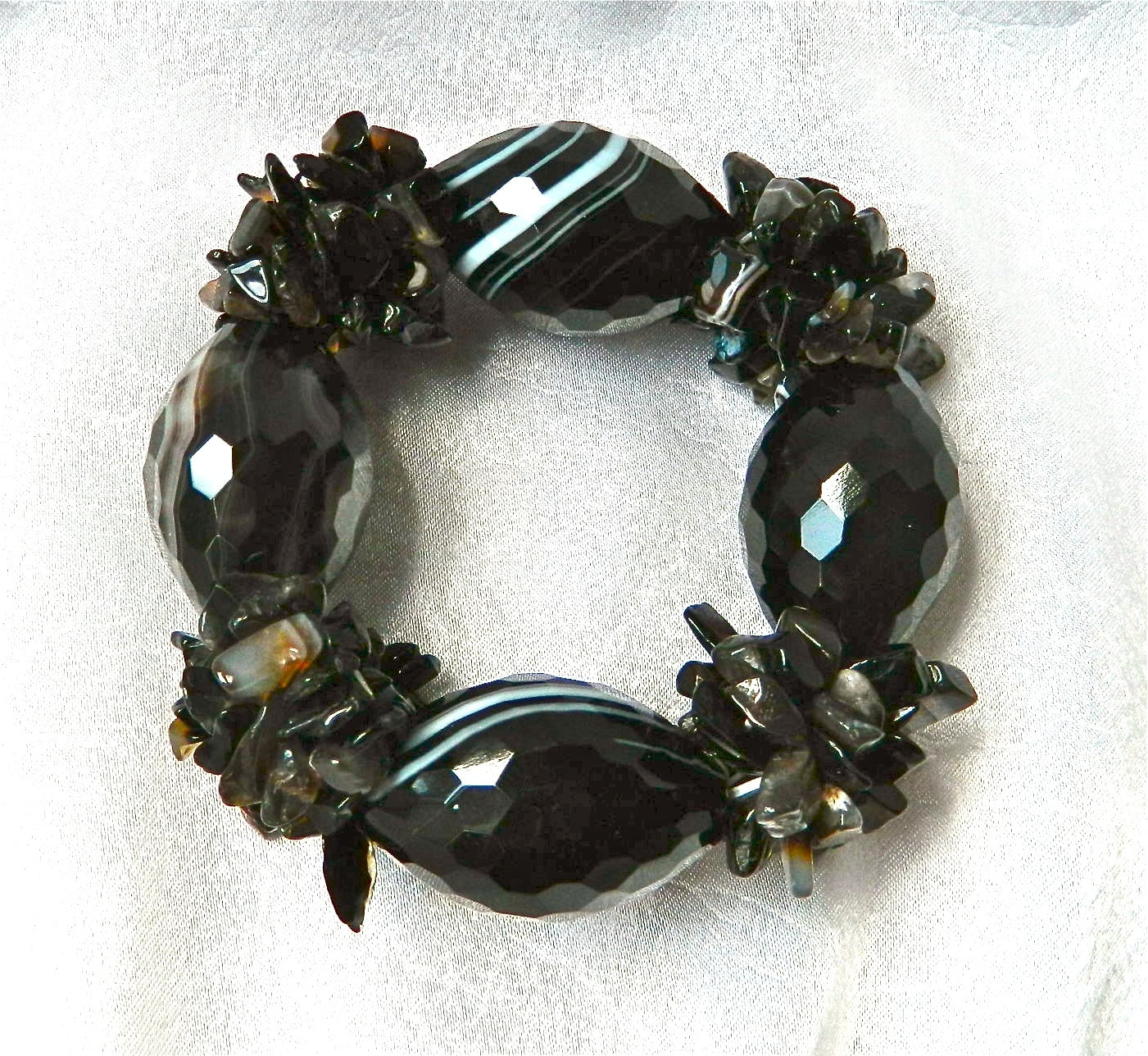 Vintage Genuine Onyx Bracelet 1970s Large Chunky Natural by ODONA