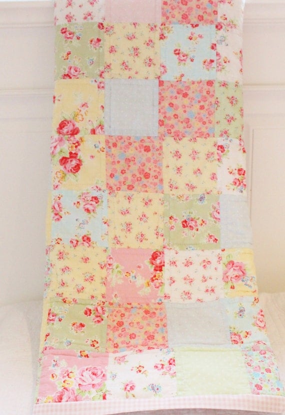 Items similar to Shabby Chic Patchwork Baby Quilt Lecien Antique Flower