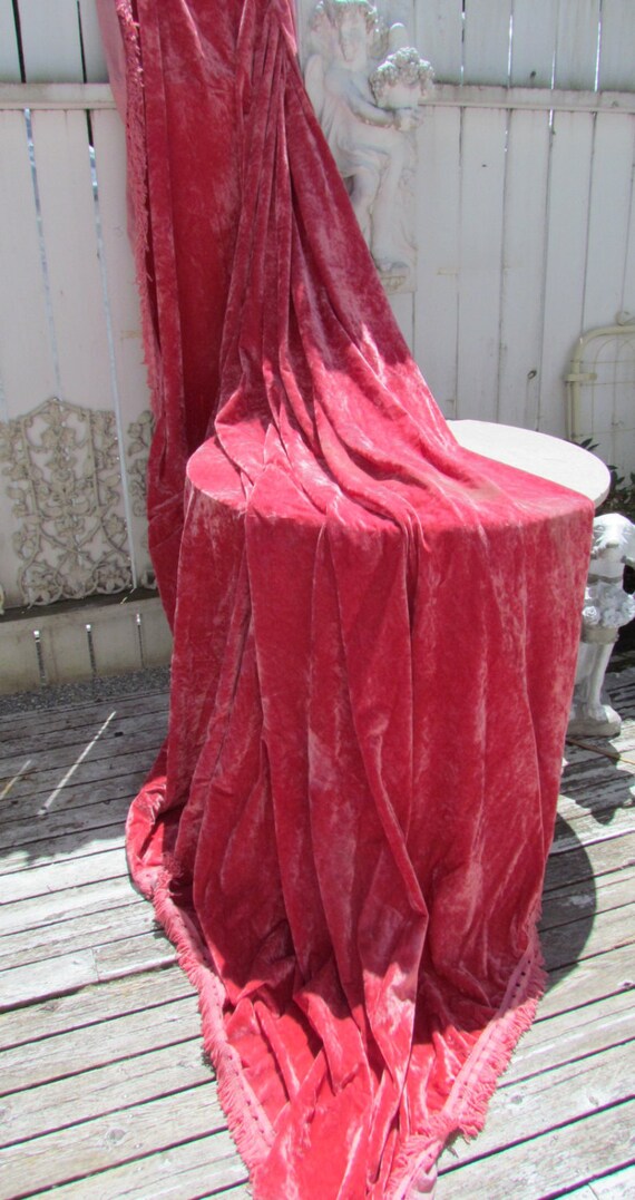 Vintage Fuchsia Pink Crushed Velvet Bedspread King HUGE