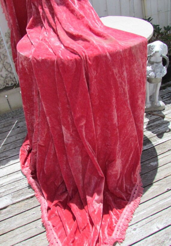 Vintage Fuchsia Pink Crushed Velvet Bedspread King HUGE