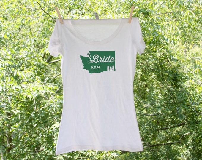 Washington State Bride with wedding date (can personalize with wedding colors) // Scoop, Vneck or Tank