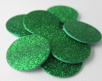 Green Glitter Foam Circle - Adhesive Back- Stickers, Seals