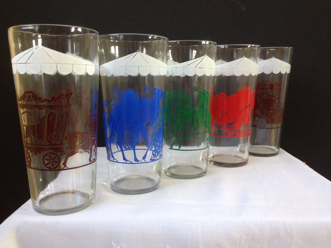 Circus Theme Glass Tumblers Bar Ware Swanky Swigs Set of