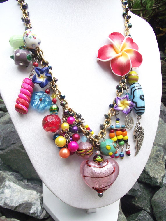 Rainbow Necklace multicolor candy beads polymer clay