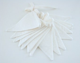 Bunting / Fabric Flag Banner / Pennant Nursery / Porch / Patio Decor / Photo Prop / White