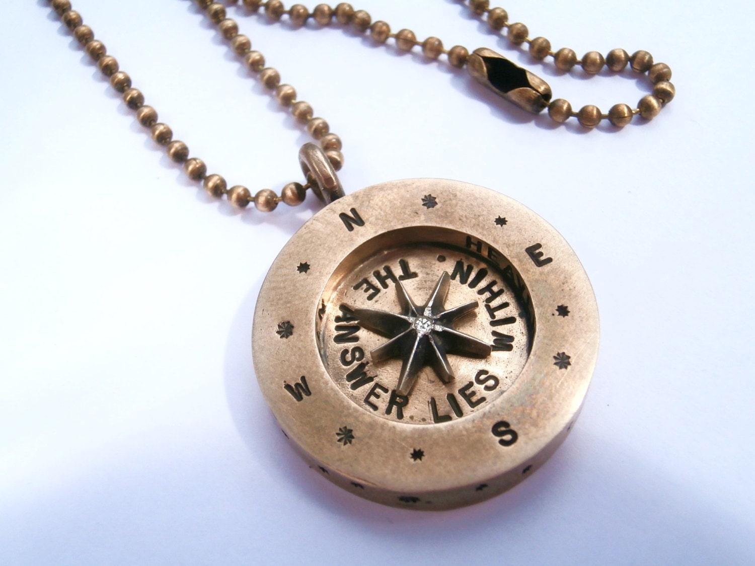 Celestial Compass Engraved Bronze Necklace