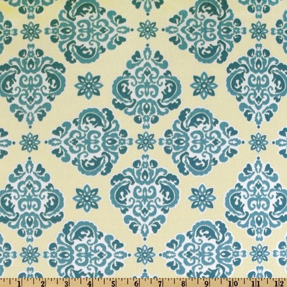 Damask Table Runner in Blue White and Cream