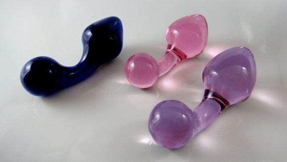 Small PINK Glass CurvedHandle Rosebud Butt Plug Sex Toy