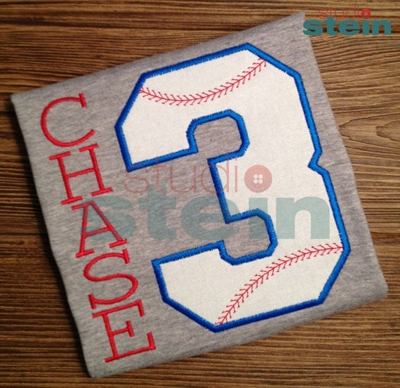 Ships in one week: Embroidered Baseball Birthday Shirt with Number or Initial