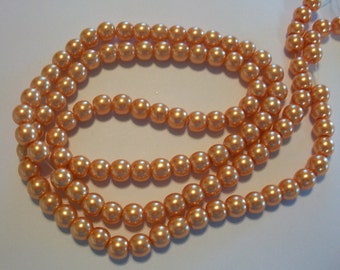 Orange Glass Pearl Round Beads 8mm, 1 strand of 105-110 beads