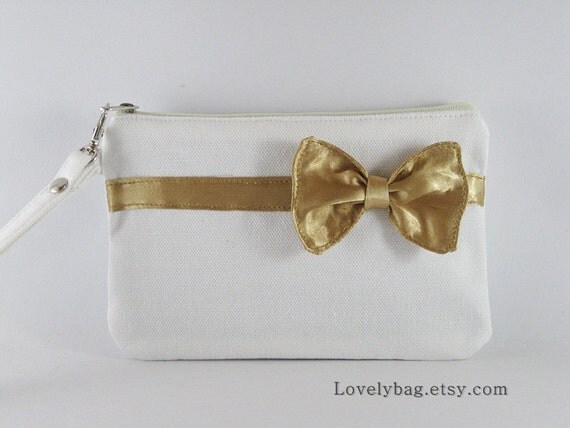 SUPER SALE - Ivory with Little Gold Bow Clutch - Bridal Clutches ...